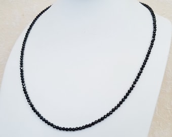Gemstone Necklace - 55cm Black Spinel Necklace - 3.8mm Faceted. Pearl necklace