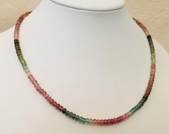 Genuine tourmaline necklace 41-45 cm length with 4 mm pearls