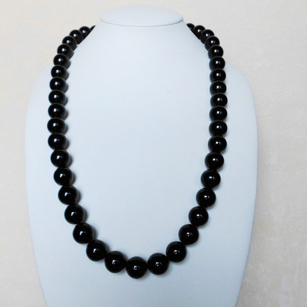 Collier Pierre Précieuse Onyx - Collier 60cm - Boules 14mm - Collier Agate Noire