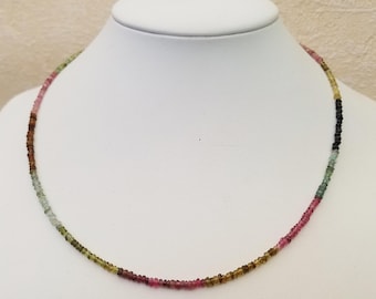 Gemstone Necklace Real Tourmaline 42 cm Necklace approx. 2.7-3 mm faceted beads - Necklace