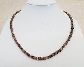 Tourmaline gemstone necklace – 47 cm necklace – 4-5 mm square discs – choker