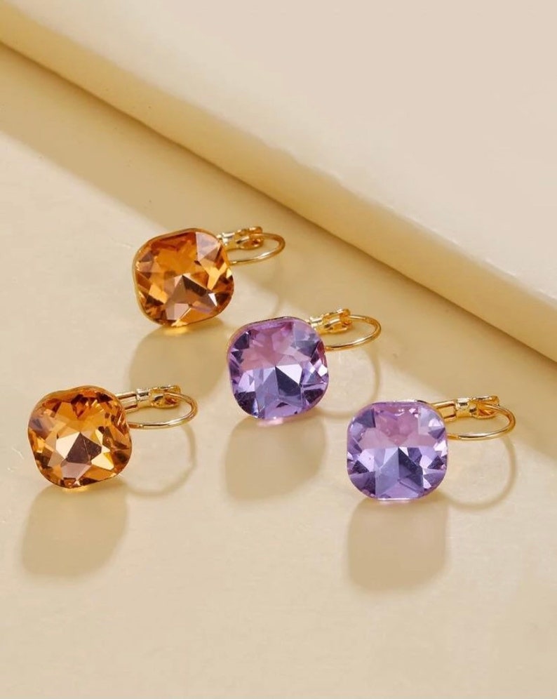 Citrine and Purple Lever Back Earrings 2 pair set