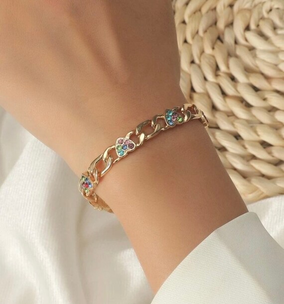 Golden heart clearance rhinestone bracelet