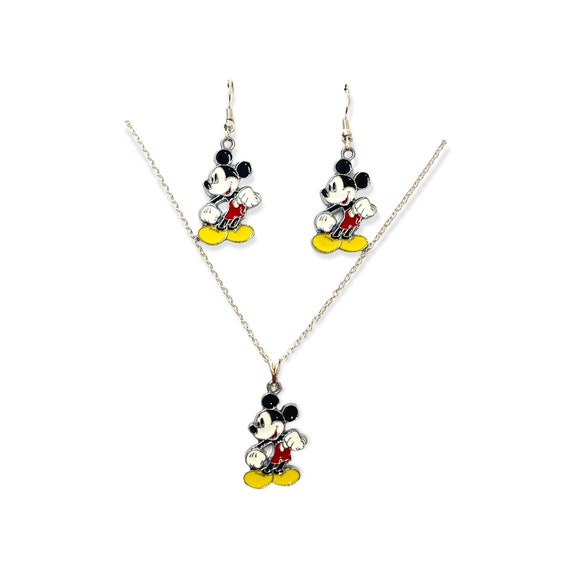 Mickey Mouse Charm Necklace With Matching Fish Hook Earrings 