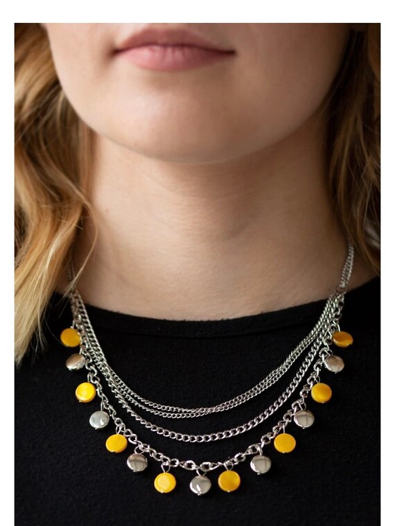 Yellow Shell Like Beads Silver Chains 