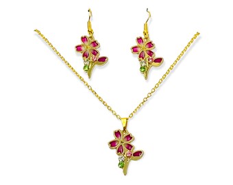 Reddish Pink Enamel Gold Lined Flower 