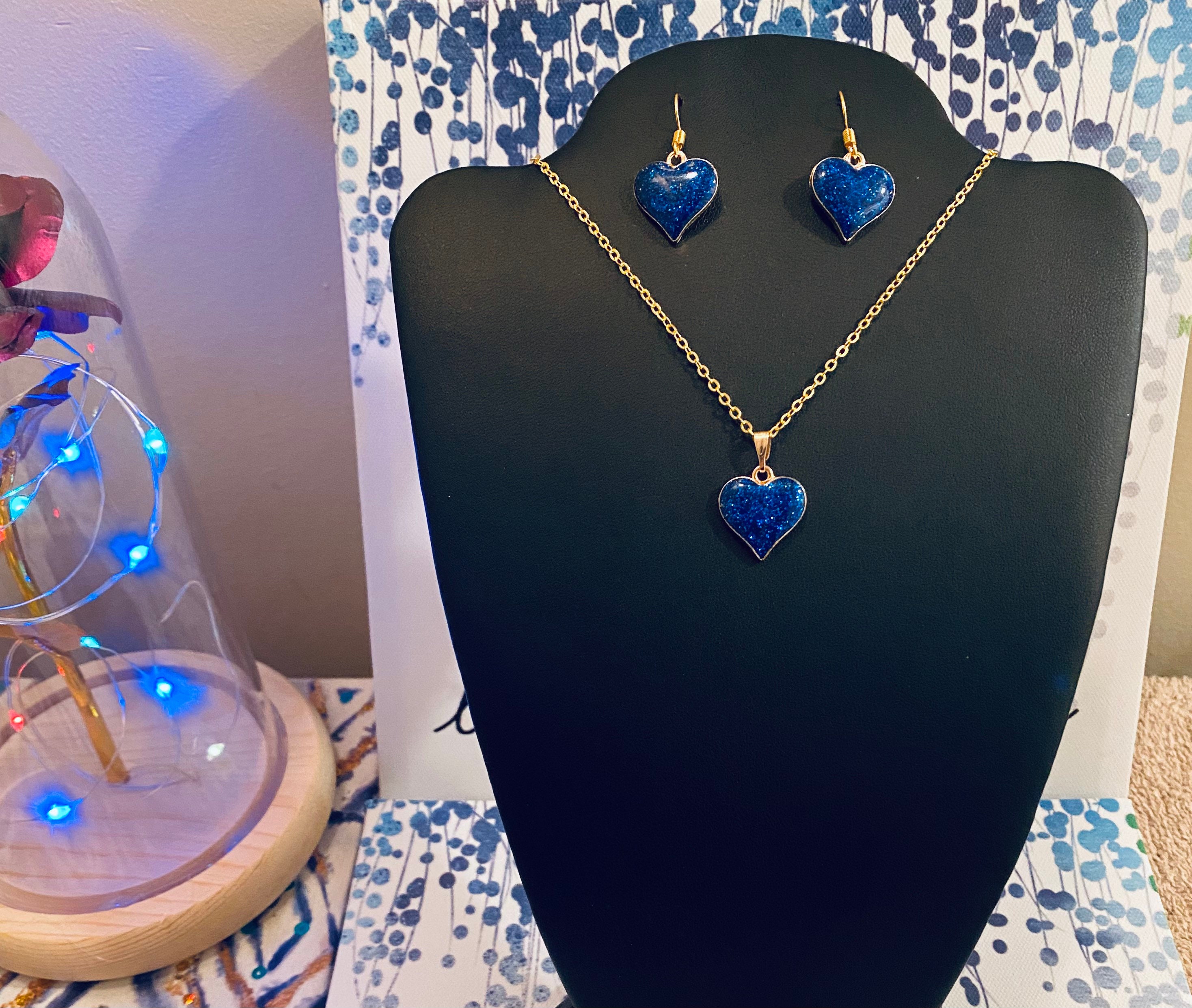 Shimmer Blue with a Keyhole Custom Necklace and Earring Card 2 x 3