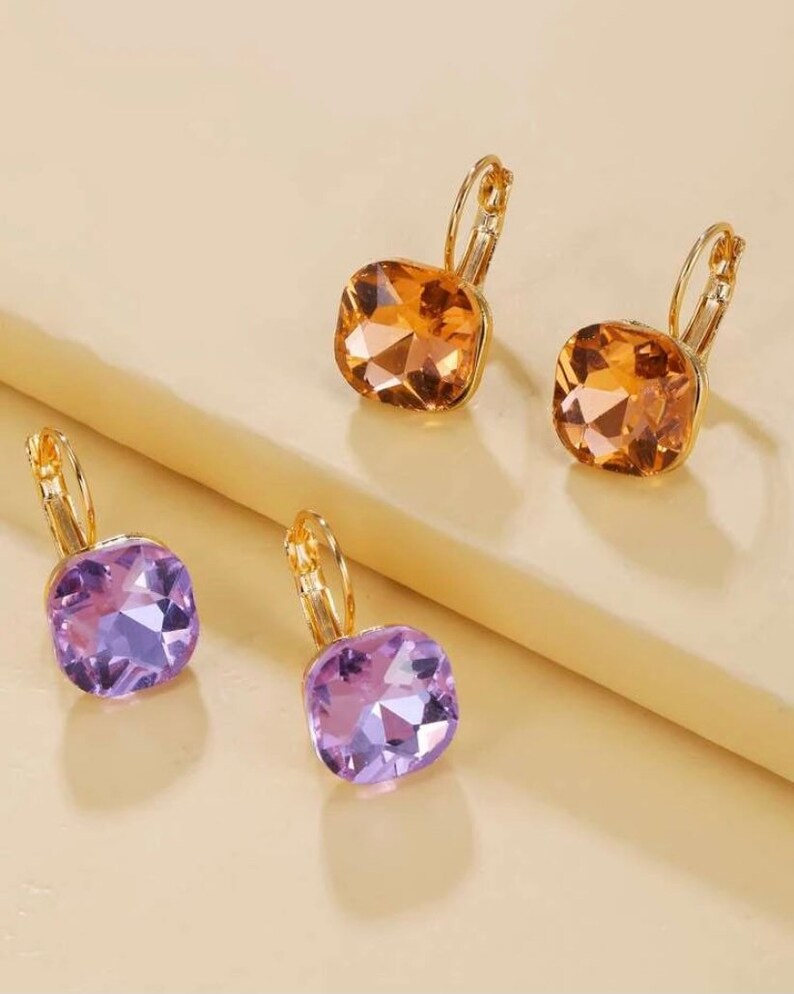Citrine and Purple Lever Back Earrings 2 pair set