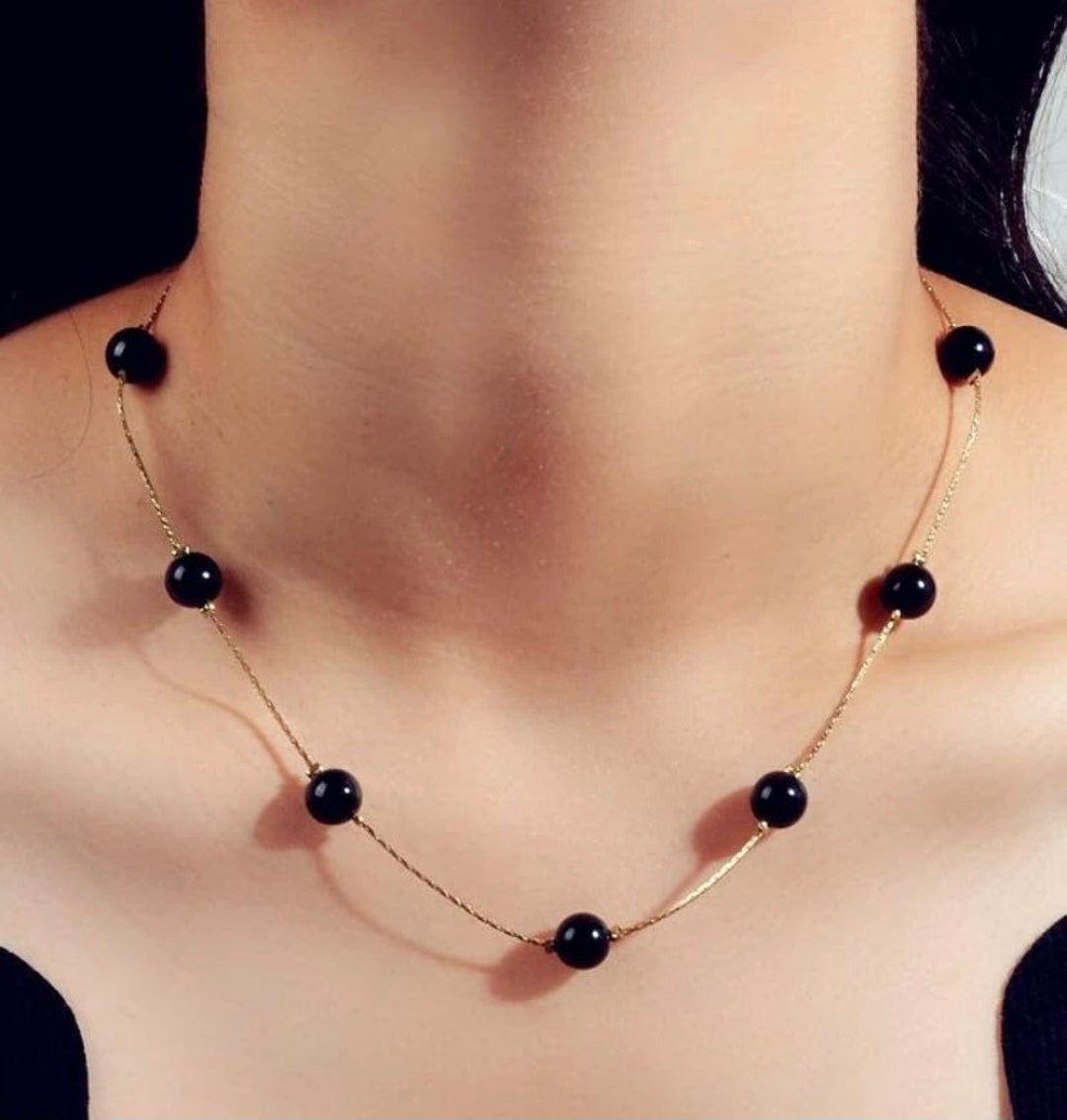 Black Pearl Gold Chain Necklace Etsy Australia