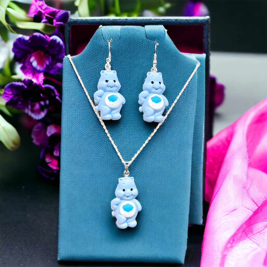 Blue Care Bear Rain Cloud Necklace and Earrings Set Etsy
