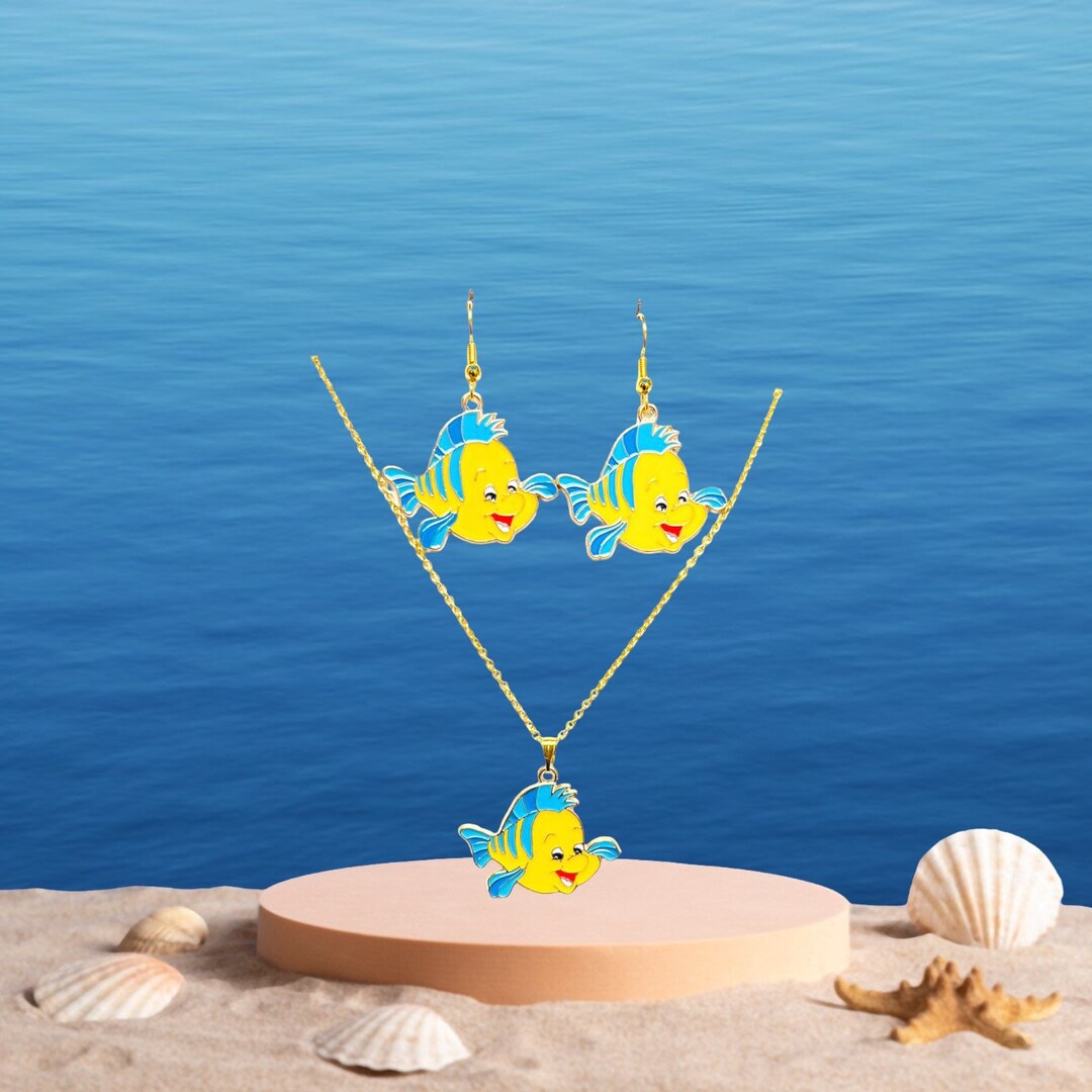 Flounder Angel Fish Necklace and Earrings Set Etsy