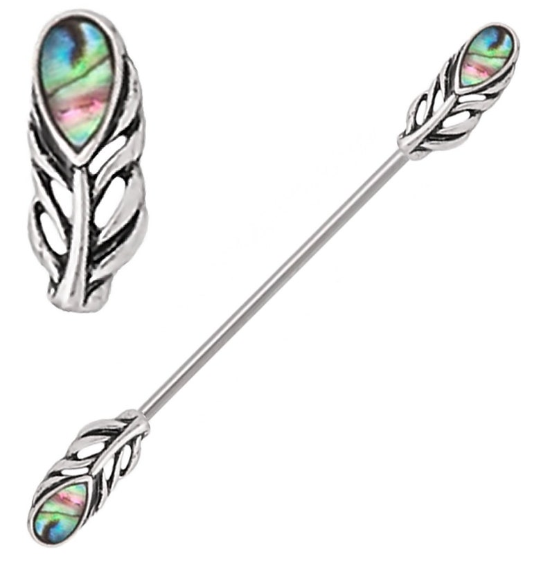 Color Length Choose top Split Abalone shell Feather Looks like Arrow goes through ear Industrial bar ring Earring 14g