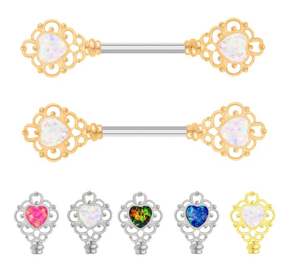 14g Pair of Synthetic Black Multi color fire opal Tribal Sun sunburst ends Nipple barbell rings