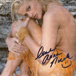 Anna Nicole Smith gesigneerde fotoherdruk - model en actrice uit de jaren 90 - Playboy-ee - reproductie met handtekening - vintage verzamelobject