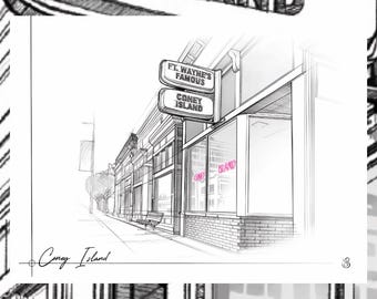Architectural sketch collection, Giclee art print  - Fort Wayne Coney Island