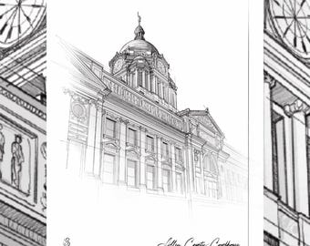 Architectural sketch collection, Giclee art print  - Fort Wayne, Allen County Courthouse