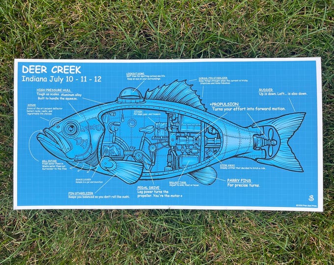 Featured listing image: Summer Tour 2026 Deer Creek mechanical bass print. Noblesville, Indiana. July 10-11-12