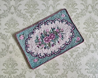 Hooked Miniature Rug. Victorian Floral. 1.12 Scale.