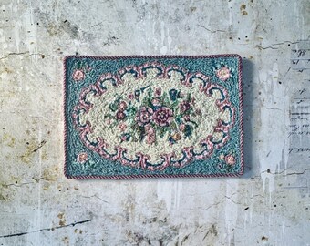Hooked Miniature Rug. Victorian Floral. 1.12 Scale.