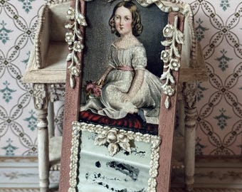 Trumeau Mirror Miniature Mirror Hand Made 1.12 Dollhouse Decor Antiqued White Shabby Cottage