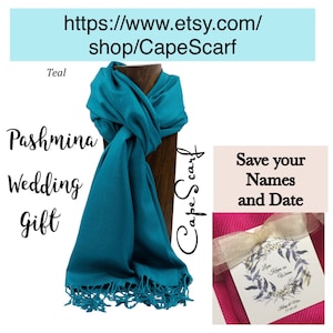 Teal Pashmina Scarf: Personalized Wedding Favor with Tag