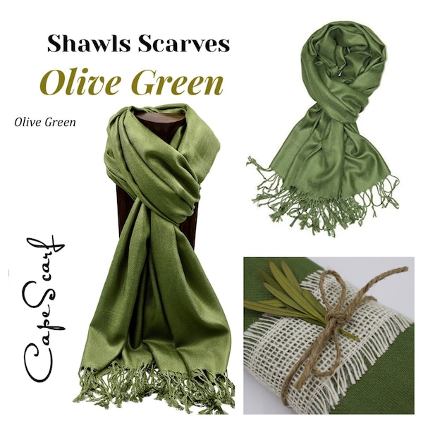 Olive Green Pashmina.Scarf with Tag.Pashmina as a Favor.Pashmina Shawl.Bridesmaid Proposal Gift.Wedding Favors.Stay Warm & Cozy