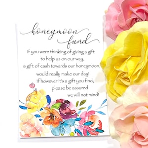 Personalized Wedding Honeymoon Fund Card. Honeymoon Fund Invitation Insert for Bridal Shower. Colorful Summer Flowers Honeymoon Fund Card