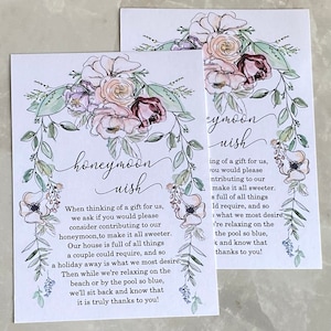 Tarjeta de Fondo de Luna de Miel de Boda Personalizada. Inserto de invitación de fondo de luna de miel para despedida de soltera o boda. Tarjetas de inserción de deseos de luna de miel de jardín