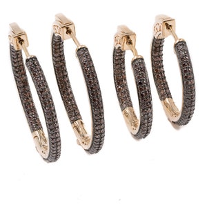 14k Rose Gold Plated Hoop Earrings with Chocolate Color Cubic Zirconia