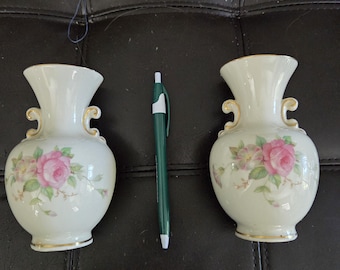 Vintage St. Regis Porcelain Pink Floral 5.25" Vase Pair
