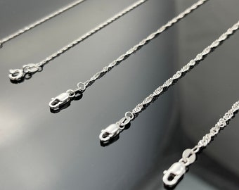 Solid 14K White Gold Singapore Chain Necklace - Available Thickness: 0.8mm 1.0mm 1.5mm 1.7mm 2.1mm