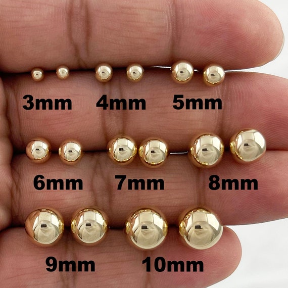 SOLID 14K Gold Ball Earrings, 3MM, 4MM, 5MM, 6MM, 7MM, 8MM ,ball Earring  Studs, Gold Push Back Studs Woman, Genuine 14k Backs 