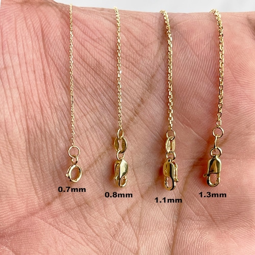 Solid 14K Cable Chain Necklace 0.7mm-1.3mm, Gold Cable Chain, 14K Gold Chain, 14K Gold Necklace, Dainty Necklace, Size 16" 18" 20" 22" 24"