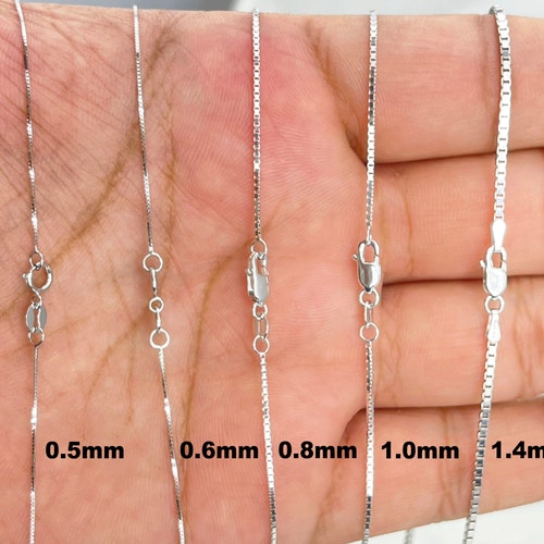 10K Solid White Gold Box Chain – 0.6mm Width, 16" To 30" Lengths, Italian Made