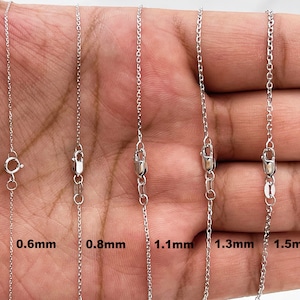 Solid 14k White Gold Cable Chain w/Diamond Cuts - Available Widths: 0.6mm 0.8mm 1.1mm 1.3mm 1.5mm Women's Chain Dainty Chain