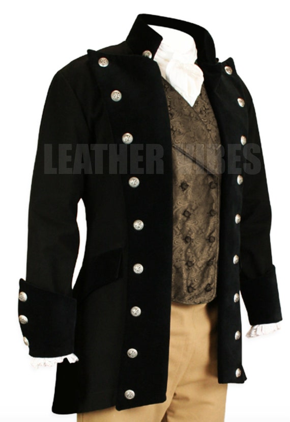 Homme Fait à la main Steampunk Queue Veste Goth Victorian Velvet Manteau Noir