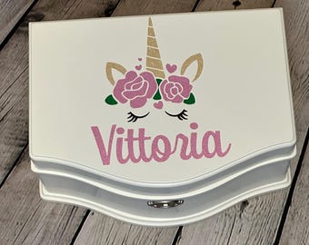 Personalized Glitter Unicorn Music Jewelry Box with Ballerina