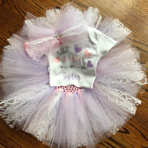 Big sister little sister lace tutu, bodysuit and headband or hair clip