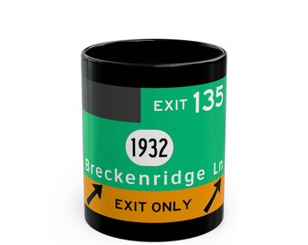 Breckenridge Ln Highway Exit Sign Mug | Black Ceramic Coffee Cup