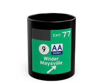 Wilder Maysville Highway Sign Mug | Black Ceramic Coffee Cup