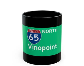 Interstate 65 North Vinopoint Mug | Black Ceramic Coffee Cup