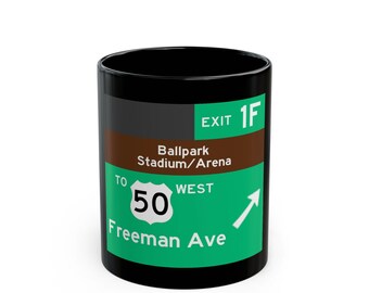 Freeman Ave Highway Exit Sign Mug | Green Road Sign Coffee Cup