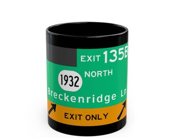 Breckenridge Ln Highway Exit Sign Mug | Black Ceramic Coffee Mug