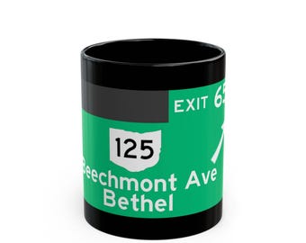 Route 125 Beechmont Ave Bethel highway sign mug | Black mug