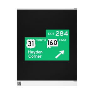 Hayden Corner Highway Exit Sign Wrapping Papers | Route 31 284 160 Road Map