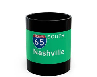 I-65 South Nashville Mug | Black Ceramic Coffee Cup