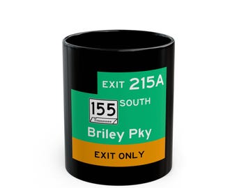 Briley Pkwy Exit 215A Highway Sign Mug | Black Ceramic Coffee Cup