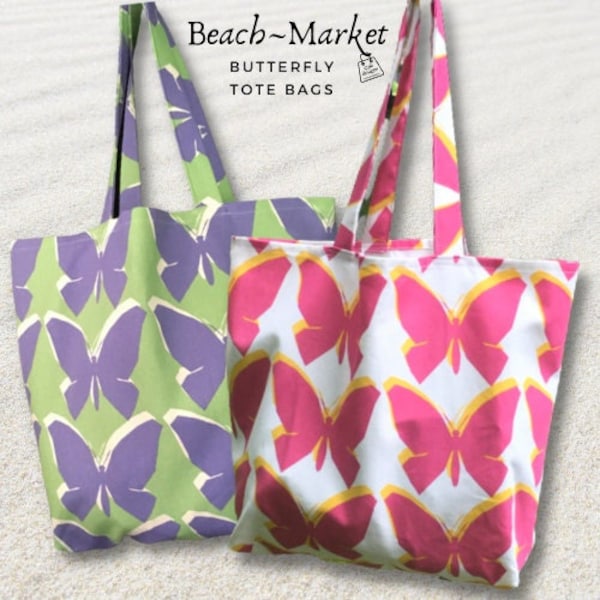 Beach Tote Bag, Book Bag, Carry All Bag, Poolside Bag, Market Bag, Shopping Tote, Grocery Tote, Vacation Tote Bag, Reusable Tote, Butterfly