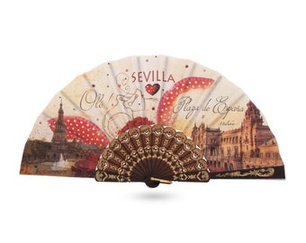 Ole Ole Flamenco Sevilla No Laces Spanish Hand Fan 9 inches (23 cm) Made of Plastic Abanicos Españoles
