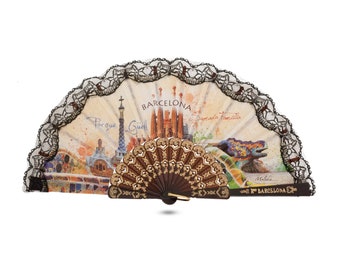 Ole Ole Flamenco Barcelona Spanish Hand Fan 9 inches (23 cm) Made of Plastic Abanicos Españoles